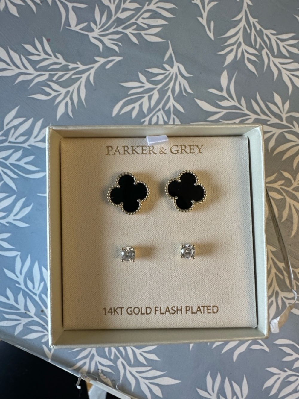 Van Cleef & Arpels style Black Alhambra Clover Earrings with Clear Studs